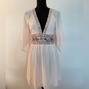lulus  Women's Tulum Embroidered Boho Mini Dress Ivory Combo Small